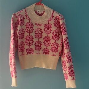 Floral Patterned Cream and Pink Sweater -cropped